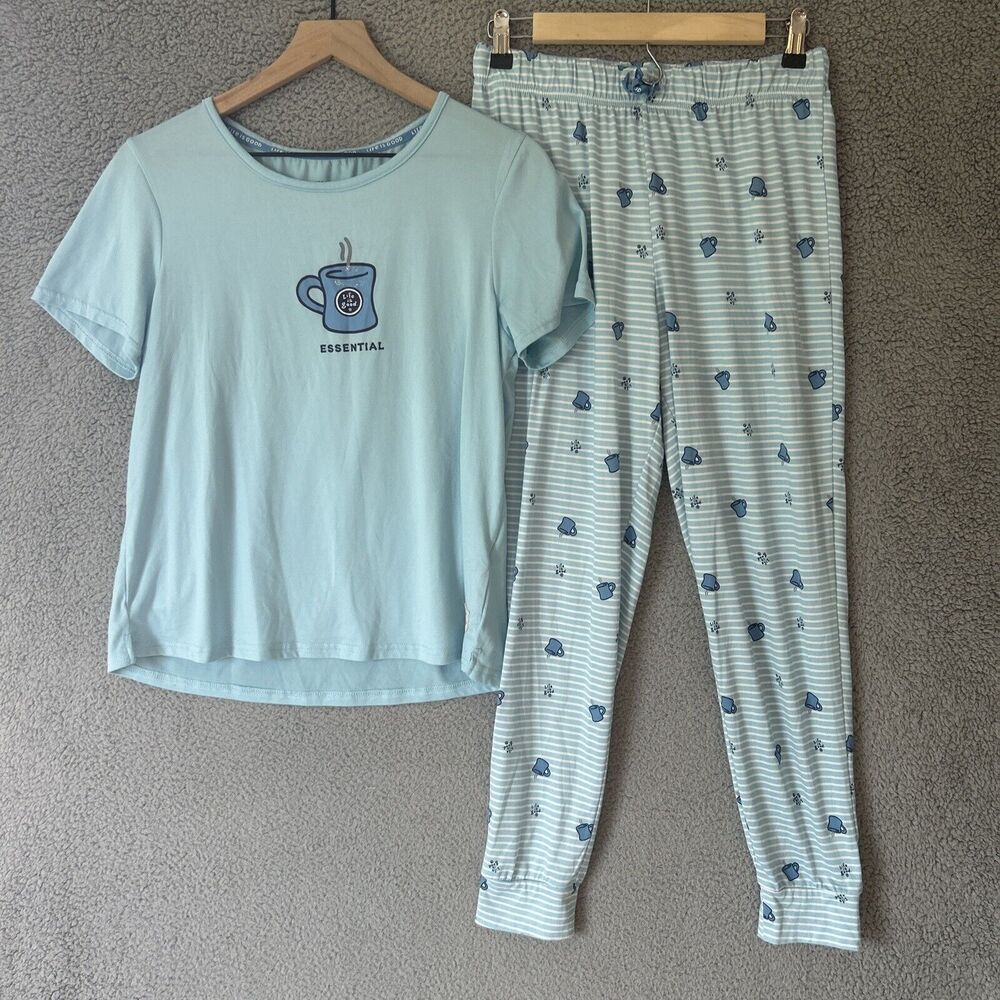 LIFE IS GOOD Pajama Set Womens Medium Essential Coffee Tea Mug Matching Lounge